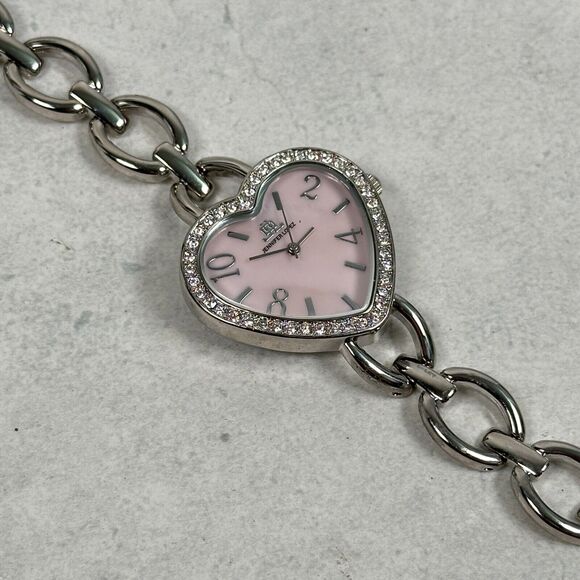 Jennifer Lopez Accessories - JLO Watch Womens 33mm Heart Pink MOP Dial Pave Bezel Silver Tone New Battery